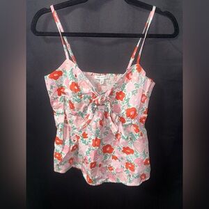 Floral Tie-Front Spaghetti Strap Tank — Pink/Red